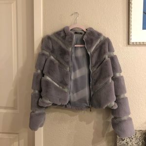Gray/Silver Faux Fur Zip Up Coat